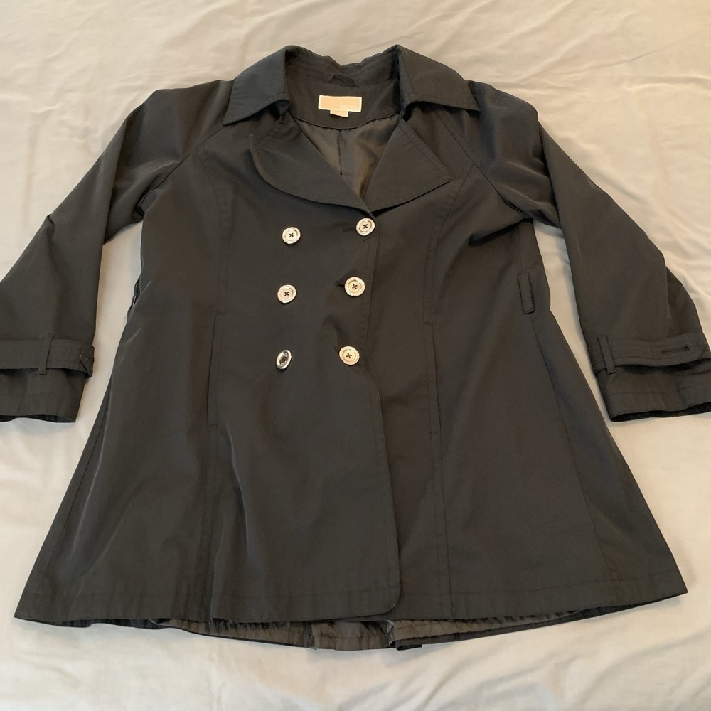 MICHAEL Michael Kors Coat Womens XL Black Trench Button Front Lined Pockets